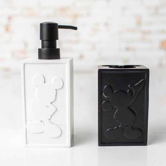 Disney Black & White Mickey Mouse Pump Lotion Dispenser & Toothbrush Holder Set - Picture 4 of 7